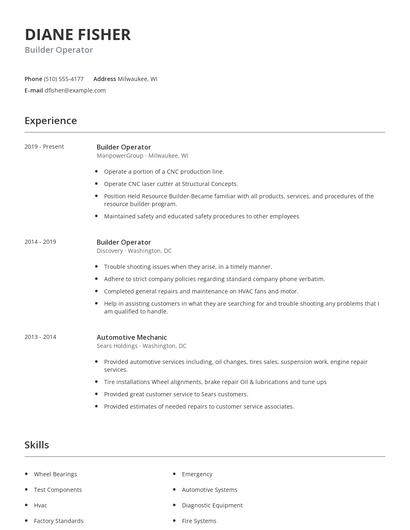 Builder Operator Resume