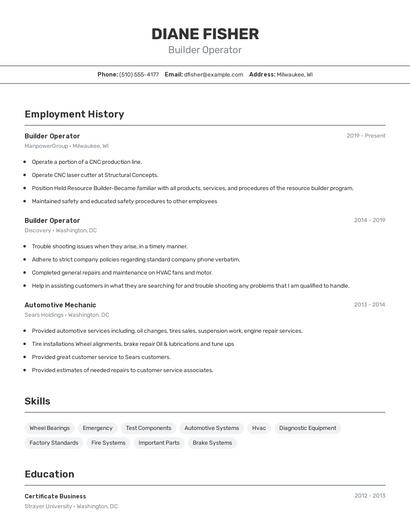 Builder Operator Resume