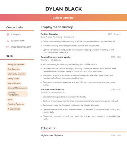 Builder Operator Resume