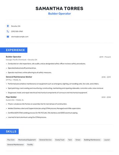 Builder Operator Resume