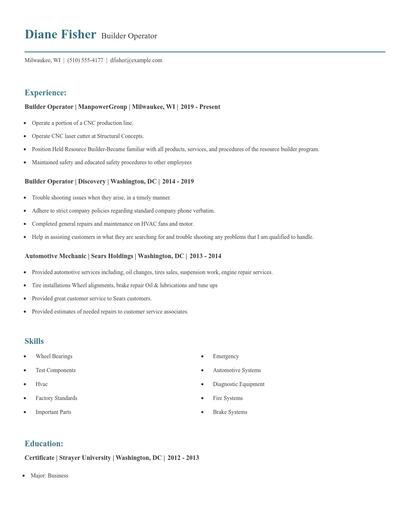 Builder Operator Resume