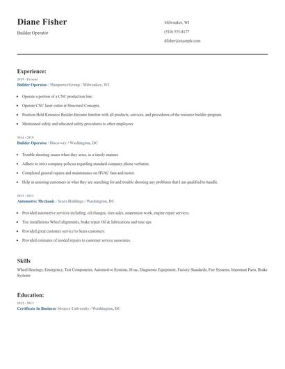 Builder Operator Resume