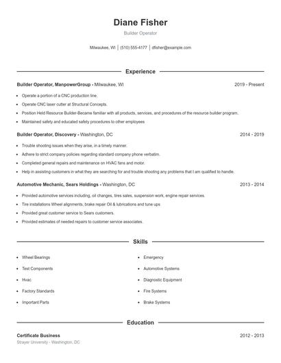 Builder Operator Resume