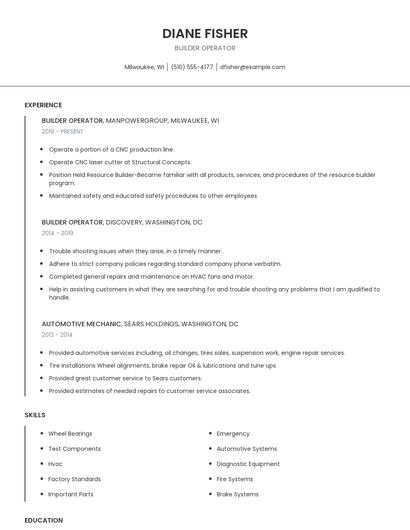 Builder Operator Resume