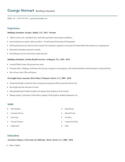 Building Attendant Resume