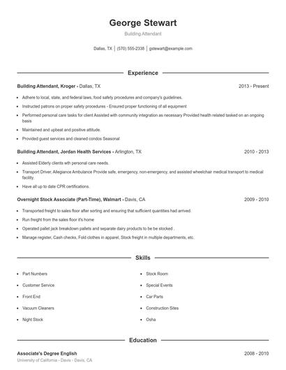Building Attendant Resume