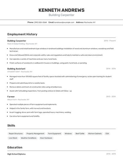 Building Carpenter Resume