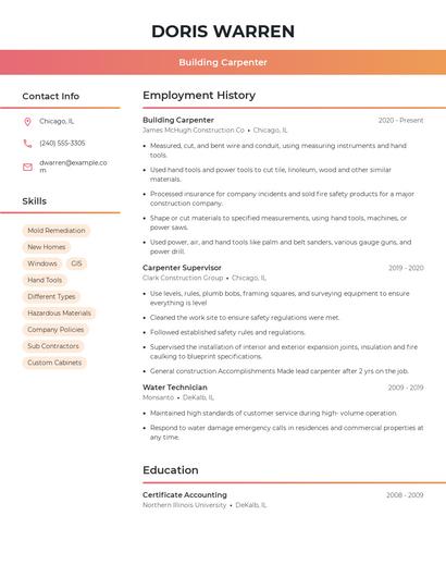 Building Carpenter Resume