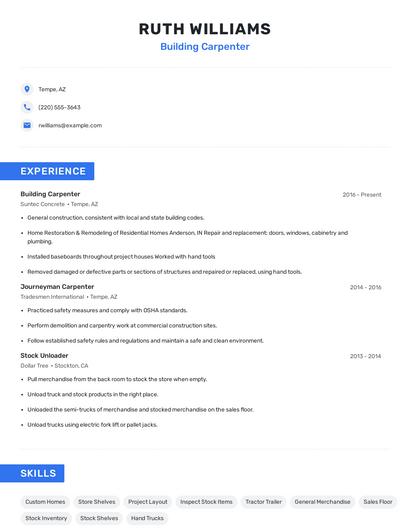 Building Carpenter Resume