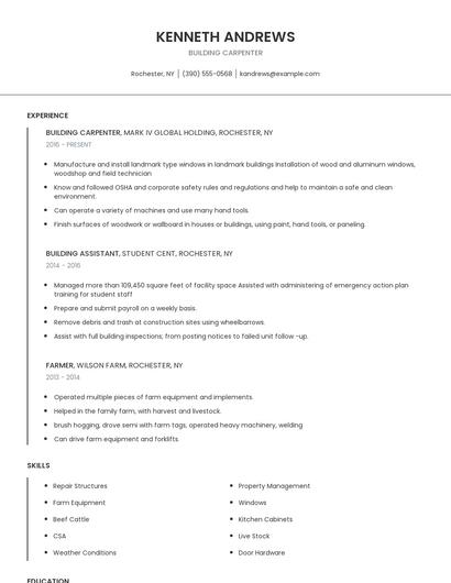 Building Carpenter Resume