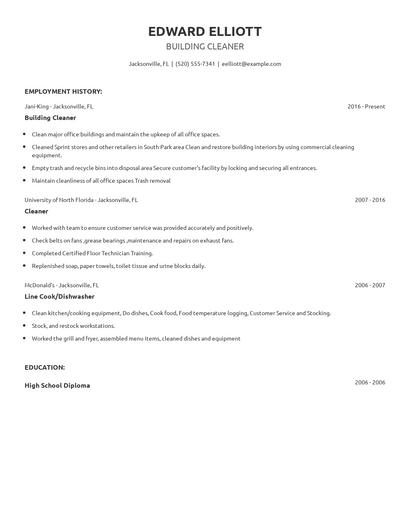 Building Cleaner Resume