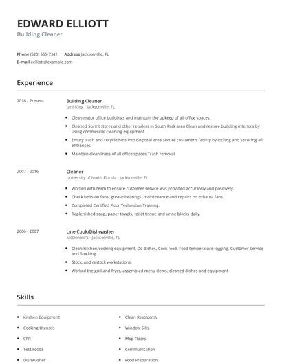 Building Cleaner Resume