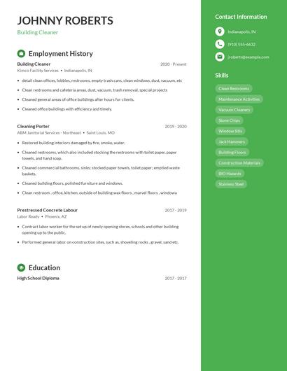 Building Cleaner Resume