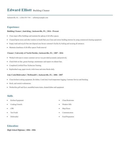Building Cleaner Resume