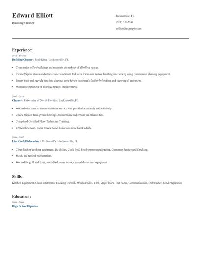 Building Cleaner Resume