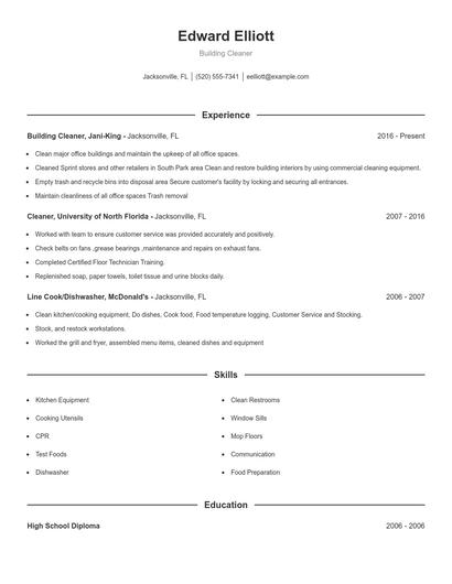 Building Cleaner Resume