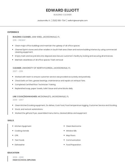 Building Cleaner Resume