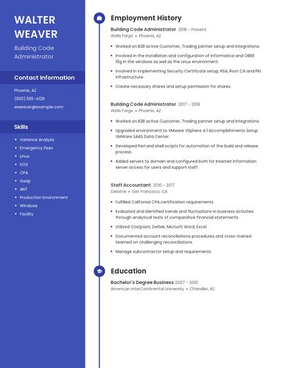 Building Code Administrator Resume