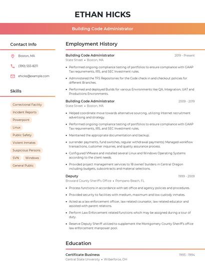 Building Code Administrator Resume
