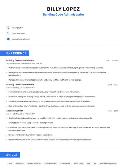 Building Code Administrator Resume