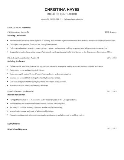 Building Contractor Resume
