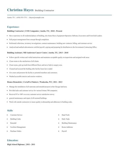 Building Contractor Resume