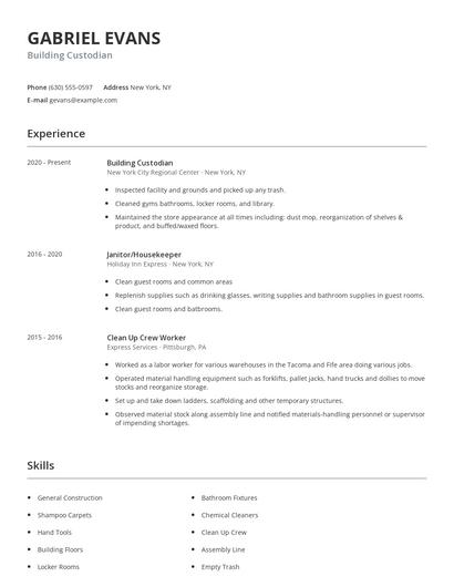 Building Custodian Resume