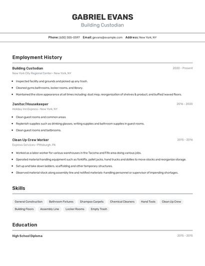 Building Custodian Resume