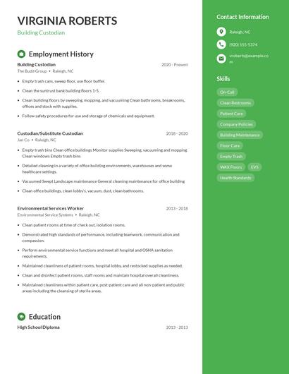 Building Custodian Resume
