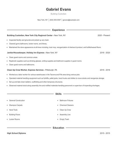 Building Custodian Resume