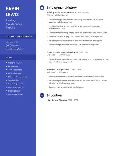 Building Maintenance Repairer Resume