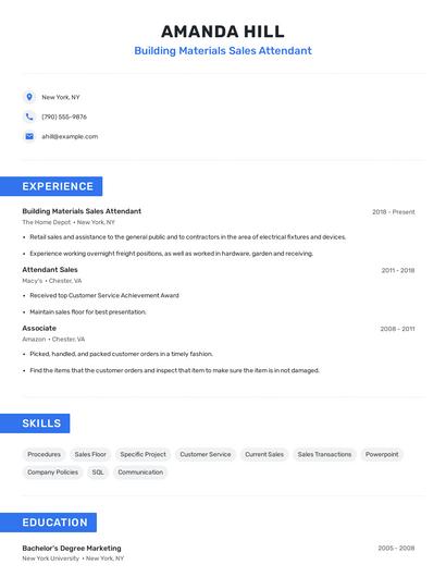 Building Materials Sales Attendant Resume