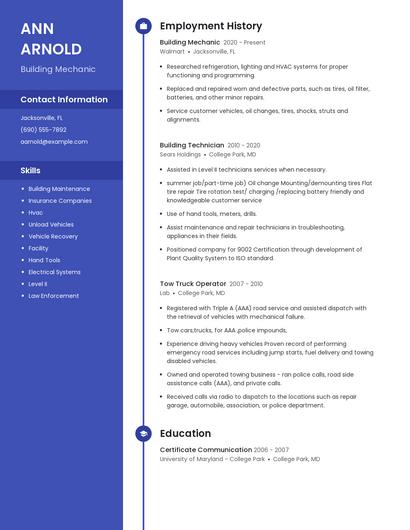Building Mechanic Resume