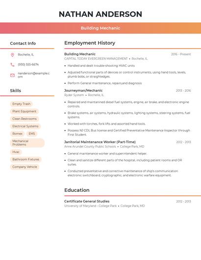 Building Mechanic Resume