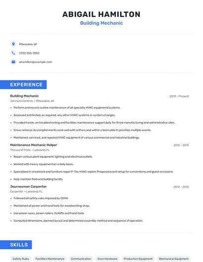 Building Mechanic Resume