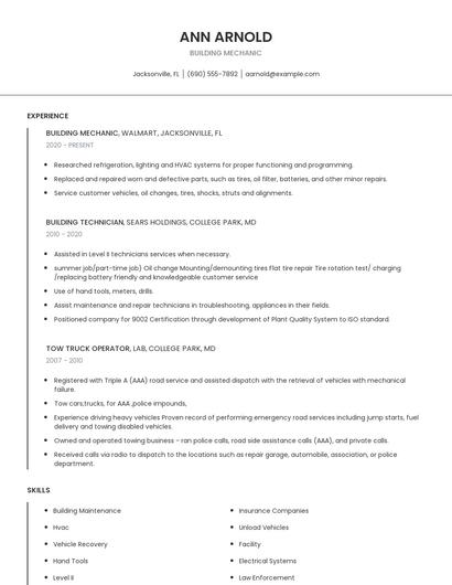 Building Mechanic Resume