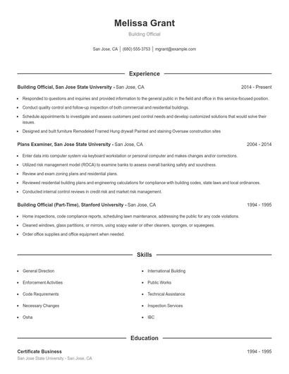 Building Official Resume