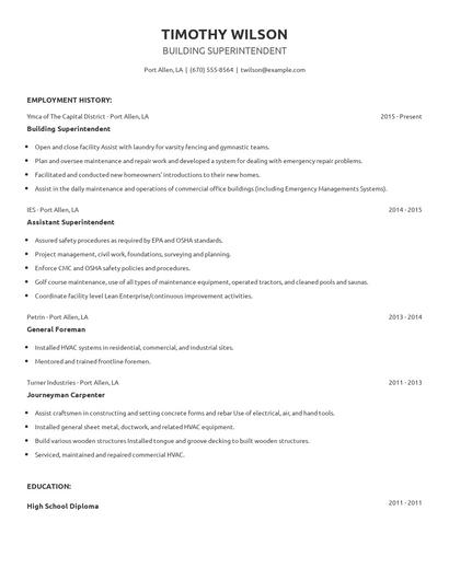 Building Superintendent Resume