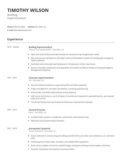 Building Superintendent Resume