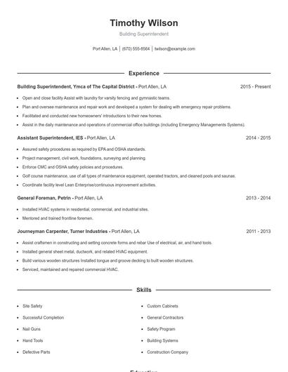 Building Superintendent Resume