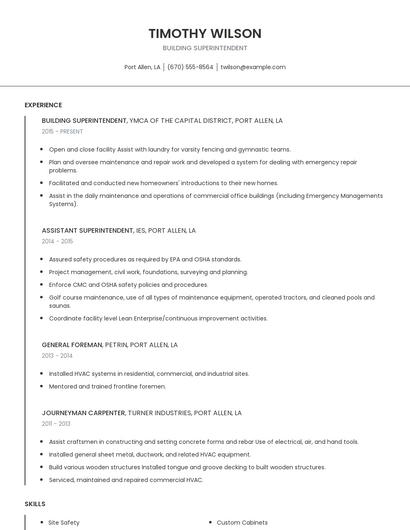 Building Superintendent Resume