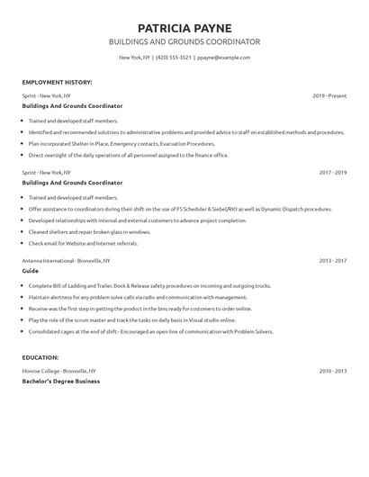 Buildings And Grounds Coordinator Resume