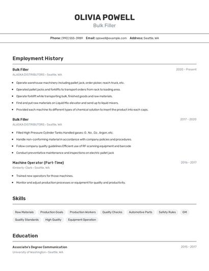 Bulk Filler Resume