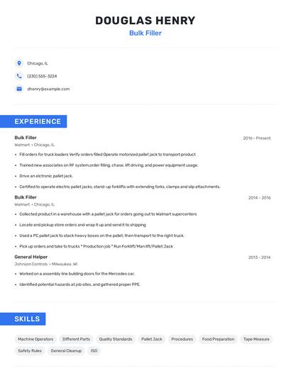 Bulk Filler Resume