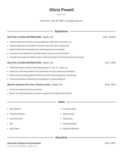 Bulk Filler Resume