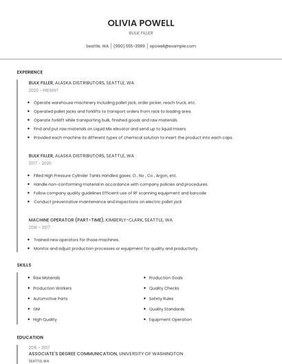 Bulk Filler Resume