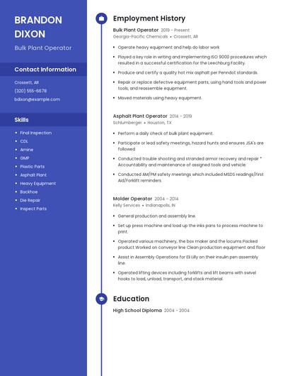 Bulk Plant Operator Resume