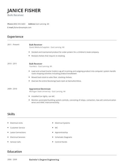 Bulk Receiver Resume