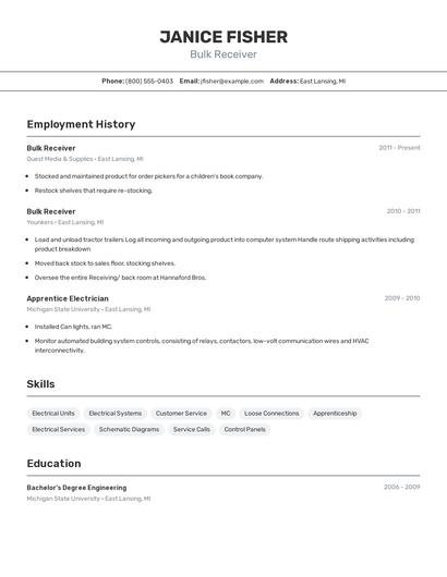 Bulk Receiver Resume