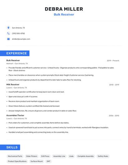 Bulk Receiver Resume